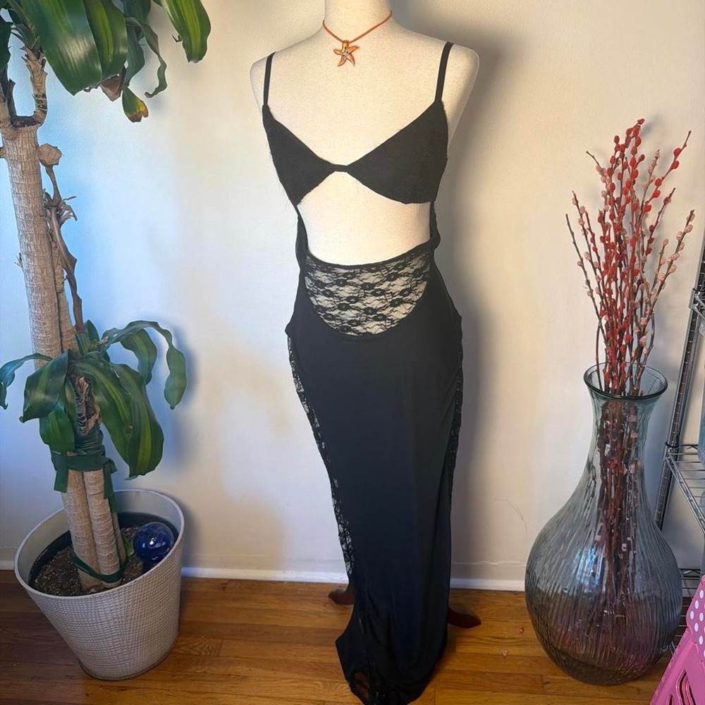 Outcast Black Lace Cutout Maxi Dress Formal Goth Whimsygoth Size Large
